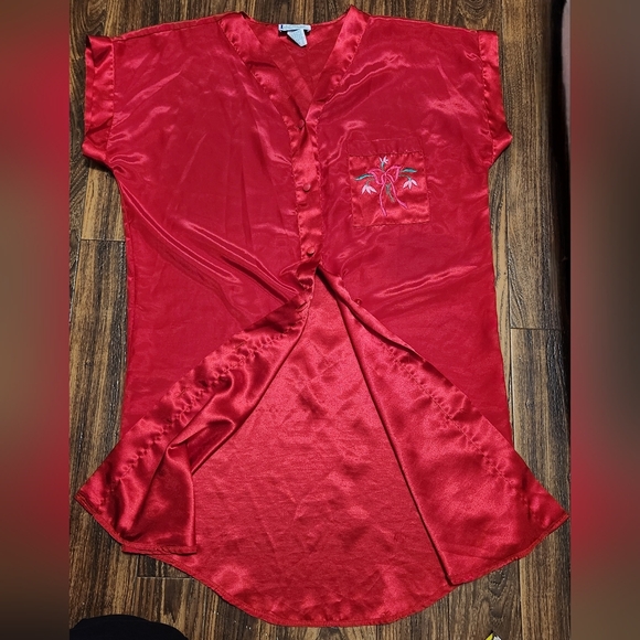 Inhibitions Satin Nightie Nightgown Red Floral SZ LG - Picture 2 of 9